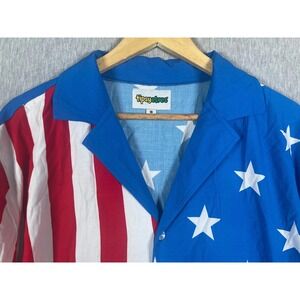 NWT Tipsy Elves Mens Hawaiian Shirt XL Patriotic Stars Stripes Blue